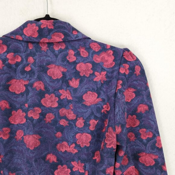 ModCloth Jacket Womens XS Purple Pink Floral Peplum Puff Shoulder Blazer Preppy - Picture 12 of 13